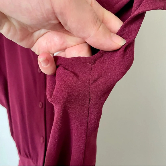 Gal Meets Glam Raina Button-Front Crepe  Jumpsuit Burgundy - Picture 13 of 13